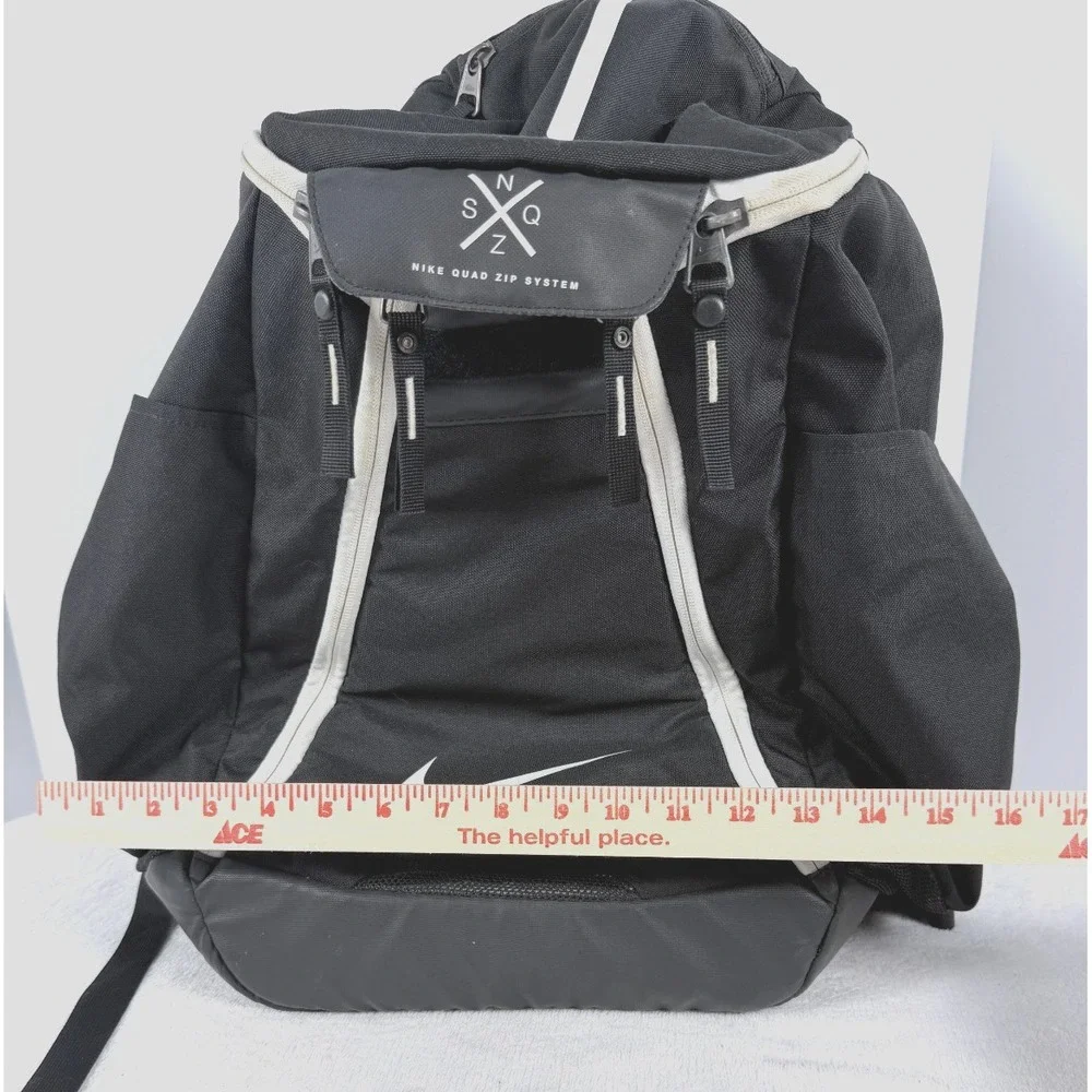 Nike Elite Quad Zip System Backpack Black White Athletic Book Bag